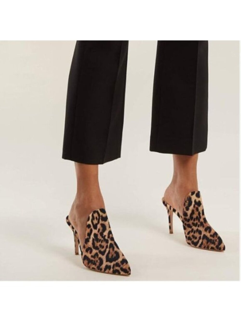 FOWT Brown Leopard Print Side V Cut Backless Mule Pointed Toe High Heel Shoes